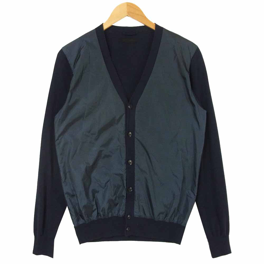 junhashimoto ジュンハシモト KNT019 1091510019 COMBINATION KNIT C/D コンバット ニット ナイロン 切り返し カーディガン ダークネイビー系 3【美品】【中古】
