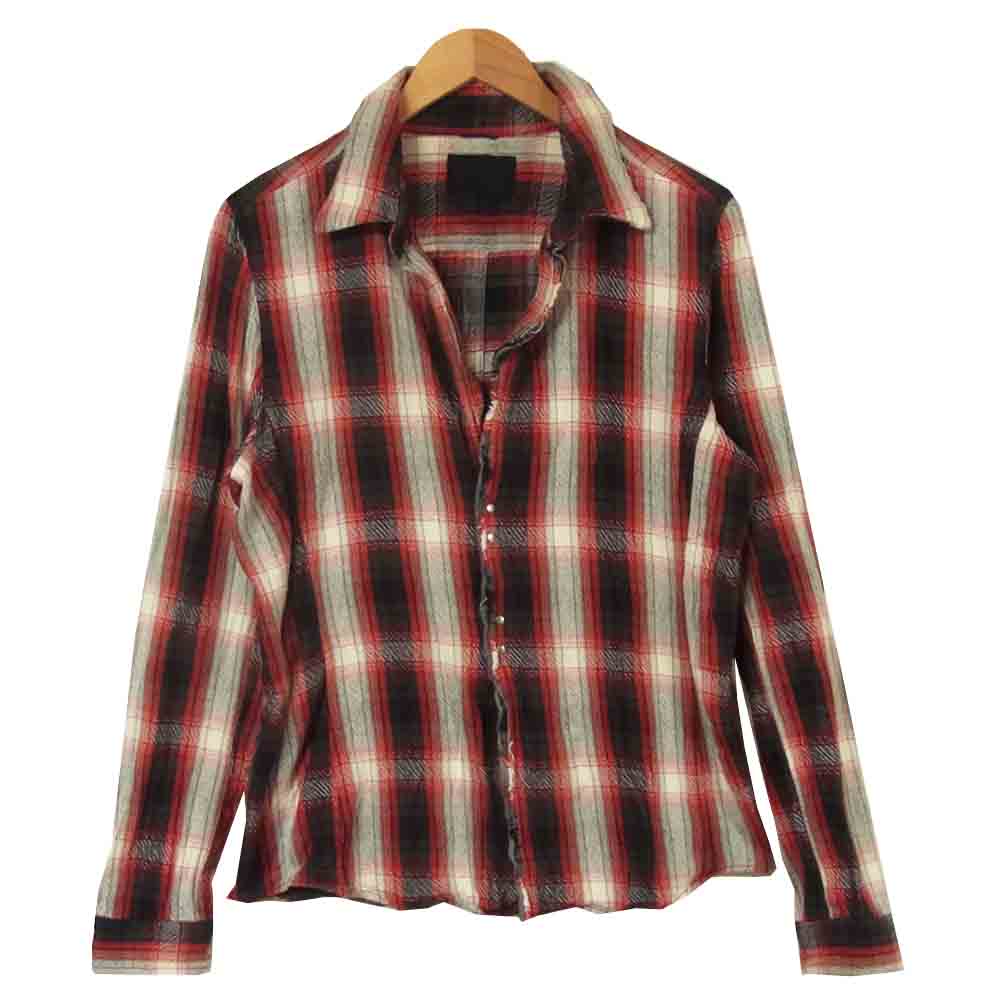 junhashimoto ジュンハシモト SHT014OHE05 HOOK SHIRTS original nel シワ加工 フック オリジナル ネル チェック 長袖 シャツ レッド系 3【中古】