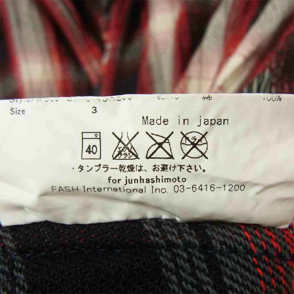 junhashimoto ジュンハシモト SHT014OHE05 HOOK SHIRTS original nel シワ加工 フック オリジナル ネル チェック 長袖 シャツ レッド系 3【中古】