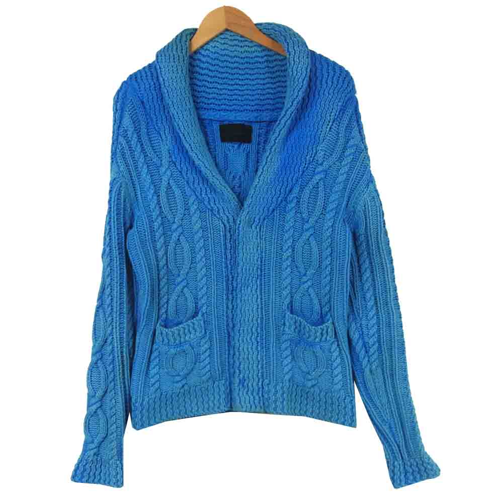 junhashimoto ジュンハシモト 1091510003 SANDBLAST SHAWL COLLAR CARDIGAN サンドブラスト ショール カラー カーディガン ブルー系 2【美品】【中古】