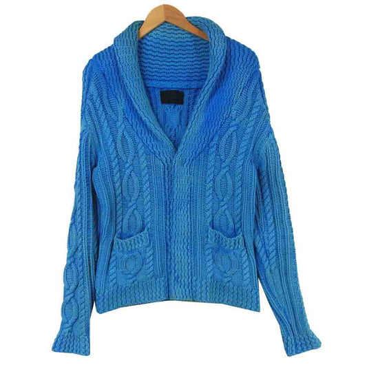 junhashimoto ジュンハシモト 1091510003 SANDBLAST SHAWL COLLAR CARDIGAN サンドブラスト ショール カラー カーディガン ブルー系 2【美品】【中古】