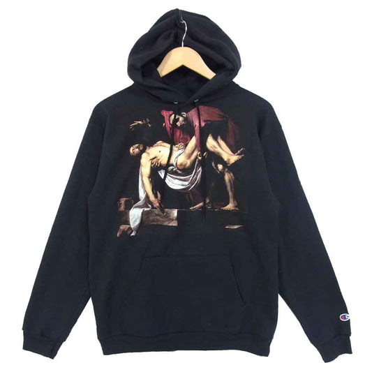 パイレックスビジョン CHAMPION チャンピオン ナンバリング 絵画 プリント 裏起毛 プルオーバー パーカー ブラック系 S【中古】