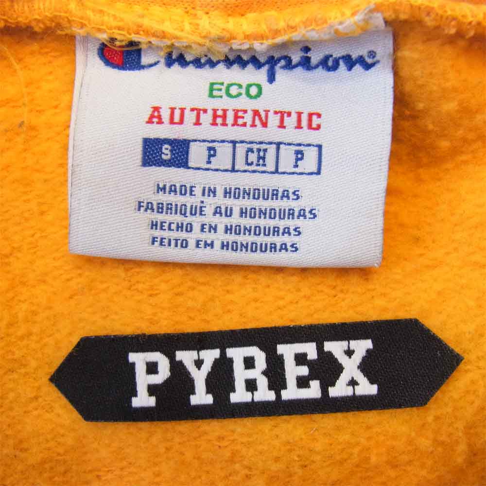 パイレックスビジョン CHAMPION チャンピオン ナンバリング 絵画 プリント 裏起毛 プルオーバー パーカー イエロー系 S【中古】