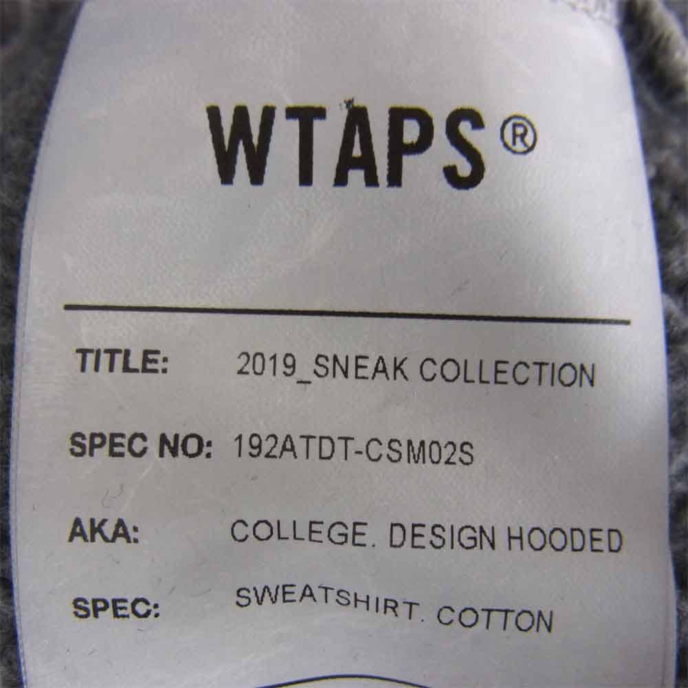 WTAPS ダブルタップス 19AW 192ATDT-CSM02S COLLEGE DESIGN HOODED SWEATSHIRT スウェット シャツ グレー系 L【新古品】【未使用】【中古】
