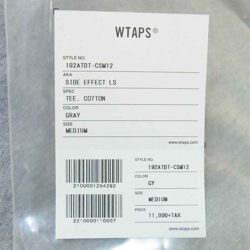 WTAPS ダブルタップス 19AW 192ATDT-CSM12 SIDE EFFECT DESIGN LS サイド エフェクト デザイン カットソー グレー系 M【新古品】【未使用】【中古】