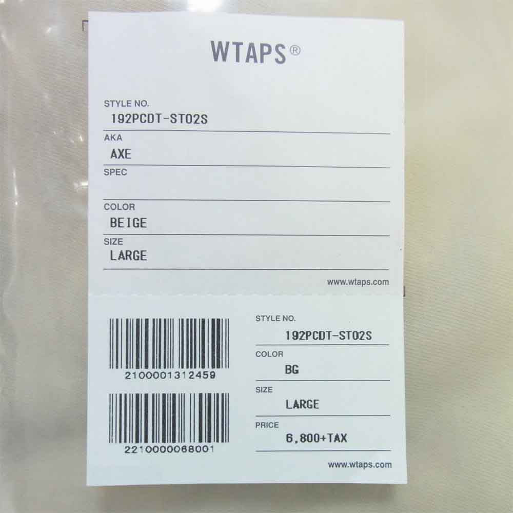 WTAPS ダブルタップス 19AW 192PCDT-ST02S AXE SCREEN TEE ロゴ プリント Tシャツ ベージュ系 L【新古品】【未使用】【中古】