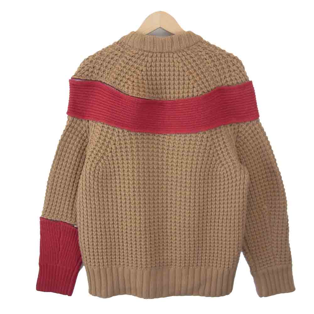 Sacai サカイ 19AW 19-02082M ジップ アタッチメント ニット セーター ライトブラウン系 レッド系 3【極上美品】【中古】