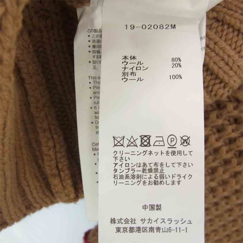 Sacai サカイ 19AW 19-02082M ジップ アタッチメント ニット セーター ライトブラウン系 レッド系 3【極上美品】【中古】