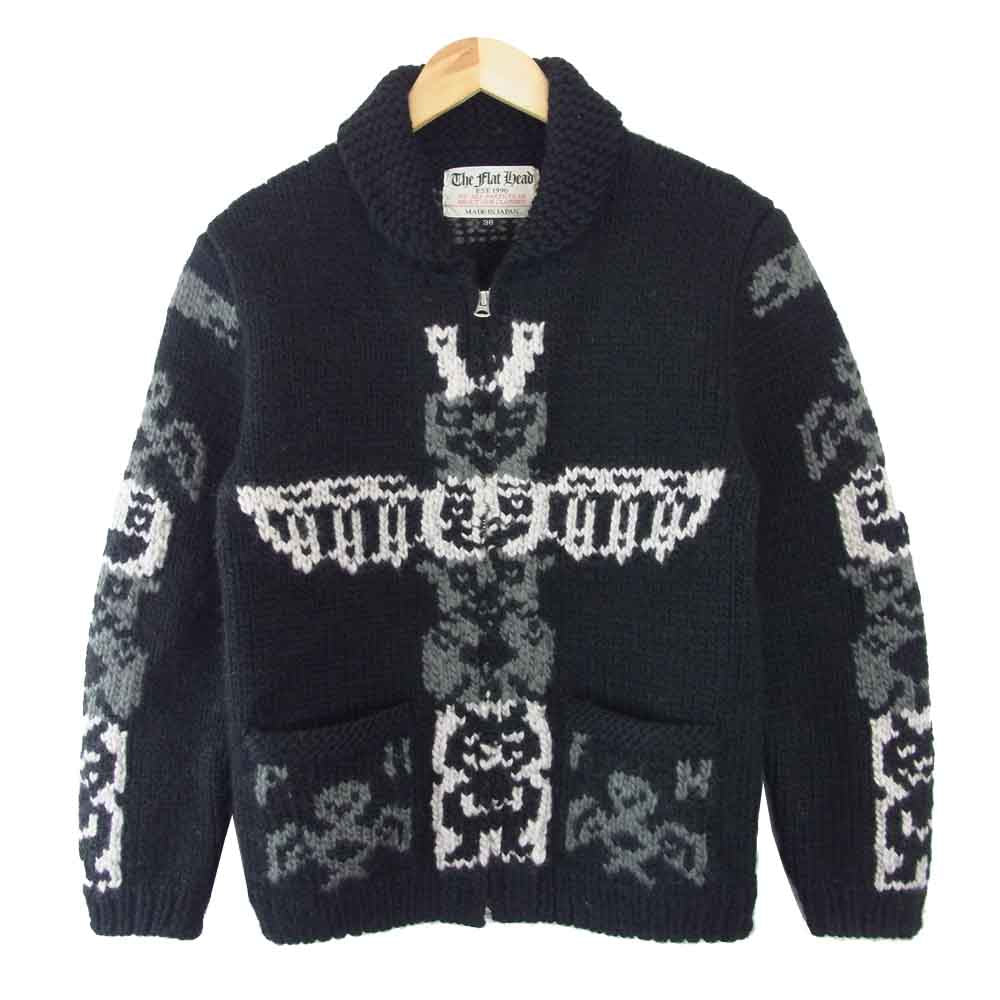 THE FLAT HEAD ザフラットヘッド FN-0C-WC001 未使用 COWICHAN SWEATER カウチンセーター ブラック系 38【極上美品】【中古】