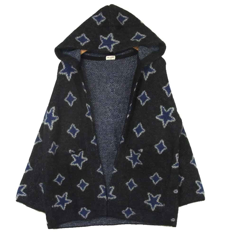 SAINT LAURENT サンローラン 457124 モヘヤ混 星柄 ニット フード カーディガン ダークネイビー系 XS【美品】【中古】