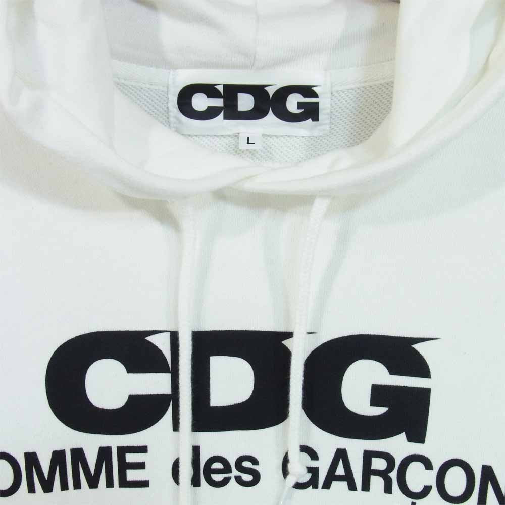 COMME des GARCONS コムデギャルソン SZ-T001 CDG シーディージー ロゴ プリント プルオーバー パーカー ホワイト系 L【美品】【中古】
