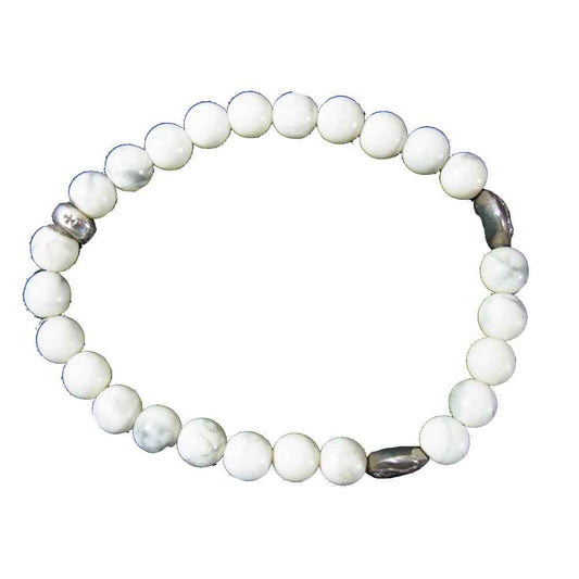 CHROME HEARTS クロムハーツ（原本無） 6mm BEAD ハート ビーズ ブレスレット ホワイト系 シルバー系【中古】