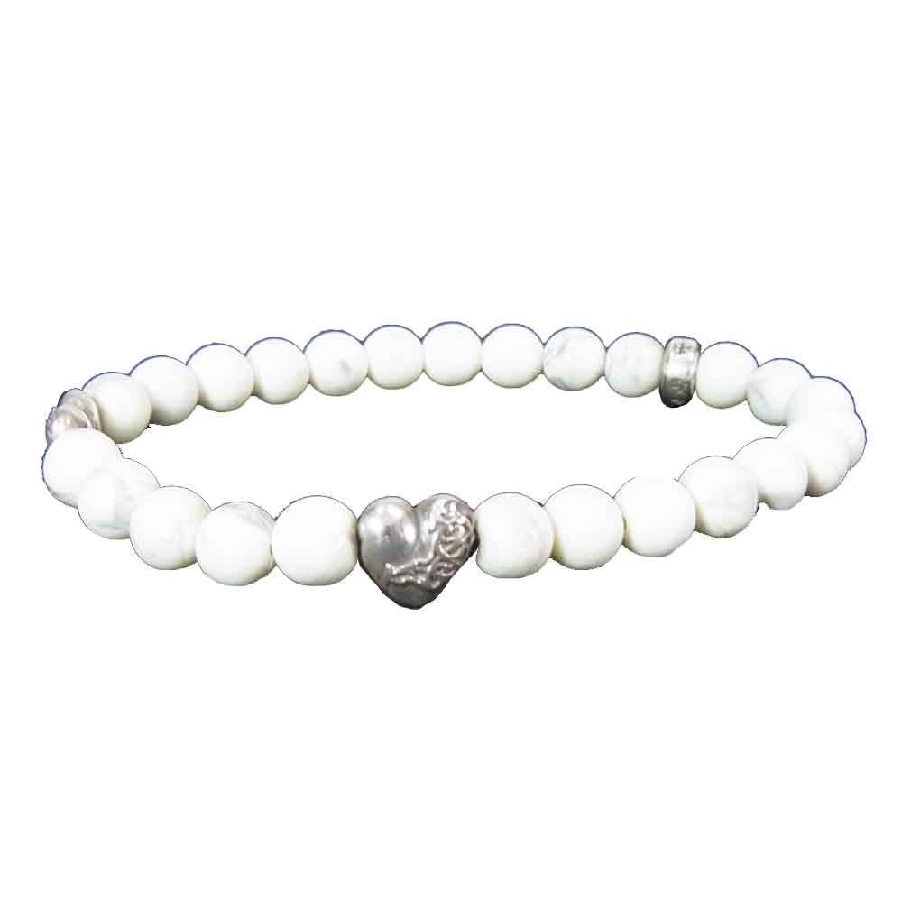 CHROME HEARTS クロムハーツ（原本無） 6mm BEAD ハート ビーズ ブレスレット ホワイト系 シルバー系【中古】
