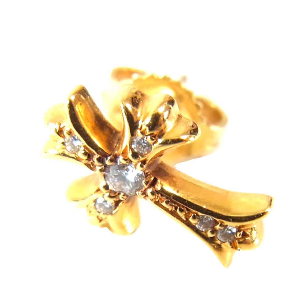 CHROME HEARTS クロムハーツ（原本無） 22K CH CRS FAT クロス ファット スタッド ダイヤ  ピアス ゴールド系【中古】