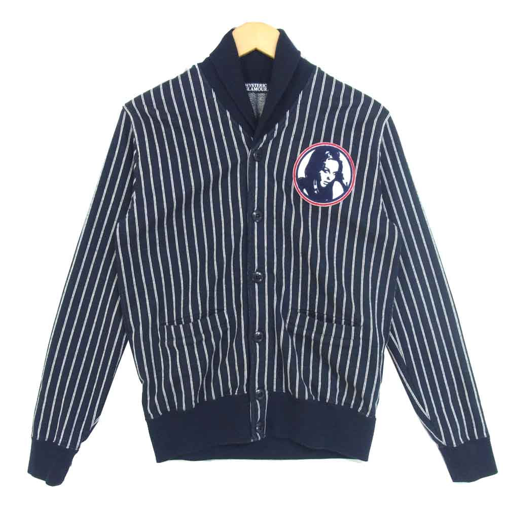HYSTERIC GLAMOUR ヒステリックグラマー 0251CD02 ワッペン付き ストライプ カーディガン ネイビー系 M【中古】