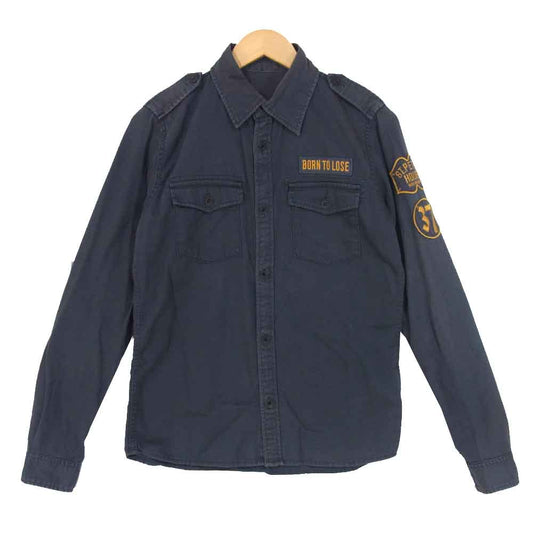 HYSTERIC GLAMOUR ヒステリックグラマー 4AH-1752 JESUS ON THE CROSS バック刺繍 ミリタリー シャツ ネイビー系 M【中古】