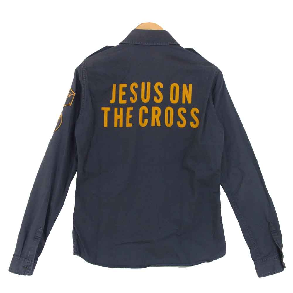 HYSTERIC GLAMOUR ヒステリックグラマー 4AH-1752 JESUS ON THE CROSS バック刺繍 ミリタリー シャツ ネイビー系 M【中古】