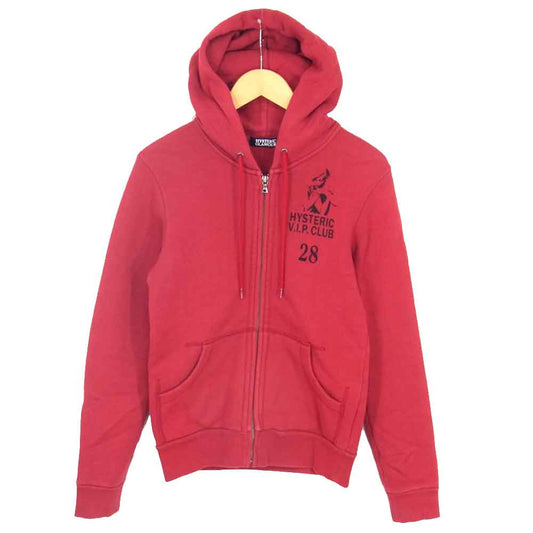 HYSTERIC GLAMOUR ヒステリックグラマー 0223CF06 バックプリント ロゴ ジップ パーカー レッド系 S【中古】