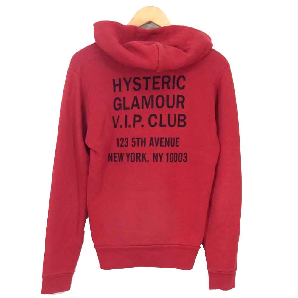 HYSTERIC GLAMOUR ヒステリックグラマー 0223CF06 バックプリント ロゴ ジップ パーカー レッド系 S【中古】