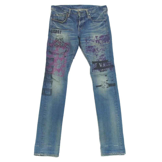 HYSTERIC GLAMOUR ヒステリックグラマー 7AP-0072 プリント USED加工 スタッズ AP デニム パンツ インディゴブルー系 30【中古】