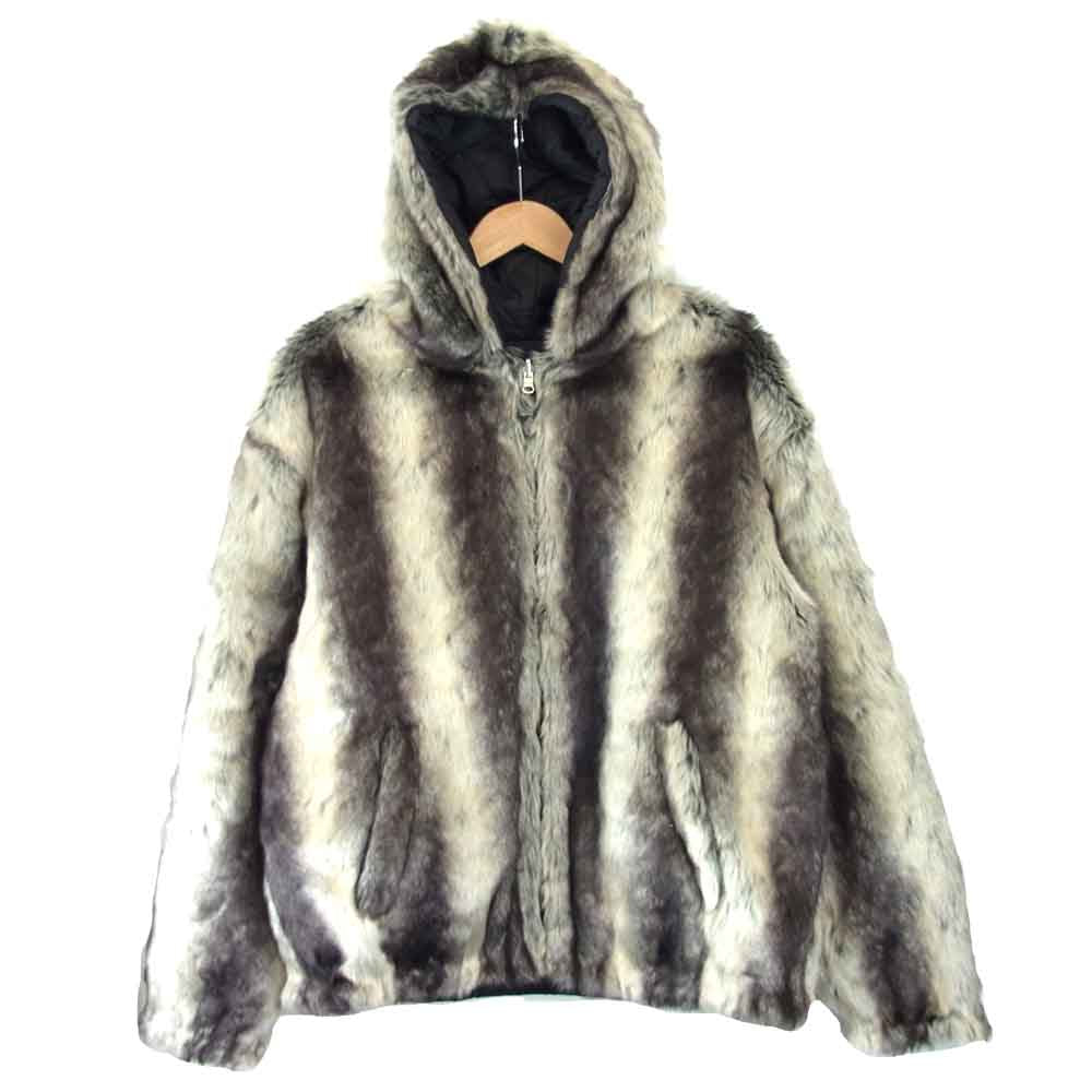 Supreme シュプリーム 20AW 未使用品 Faux Fur Reversible Hooded Jacket フェイクファー フーデッド リバーシブル ジャケット ダークブラウン系 オフホワイト系 L【極上美品】【中古】