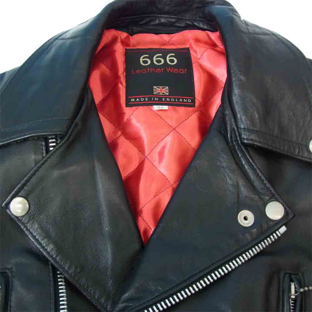 トリプルシックス 英国製 裏地キルティング サイドベルト レザー ダブルライダース ジャケット ブラック系 レッド系 34【中古】