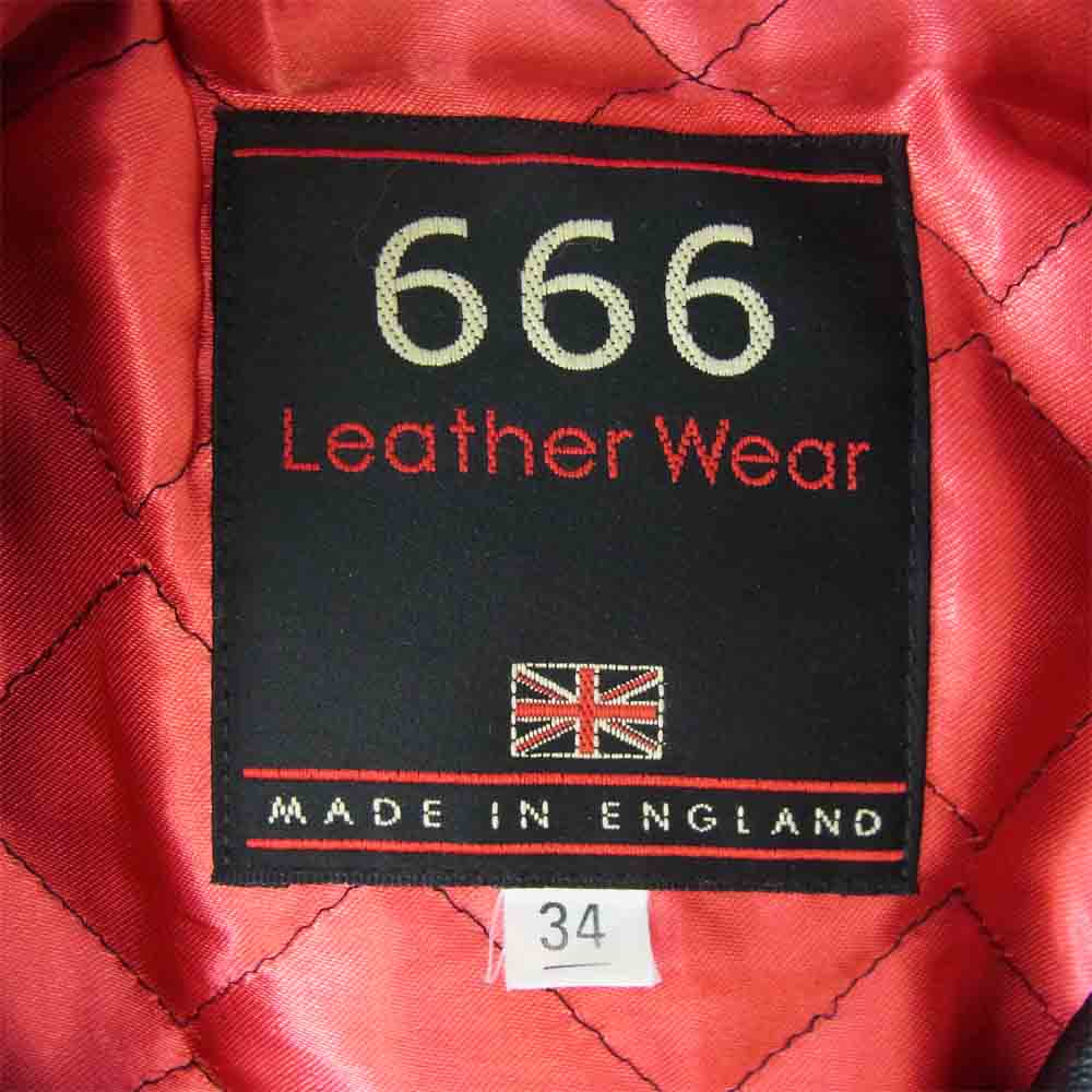 トリプルシックス 英国製 裏地キルティング サイドベルト レザー ダブルライダース ジャケット ブラック系 レッド系 34【中古】