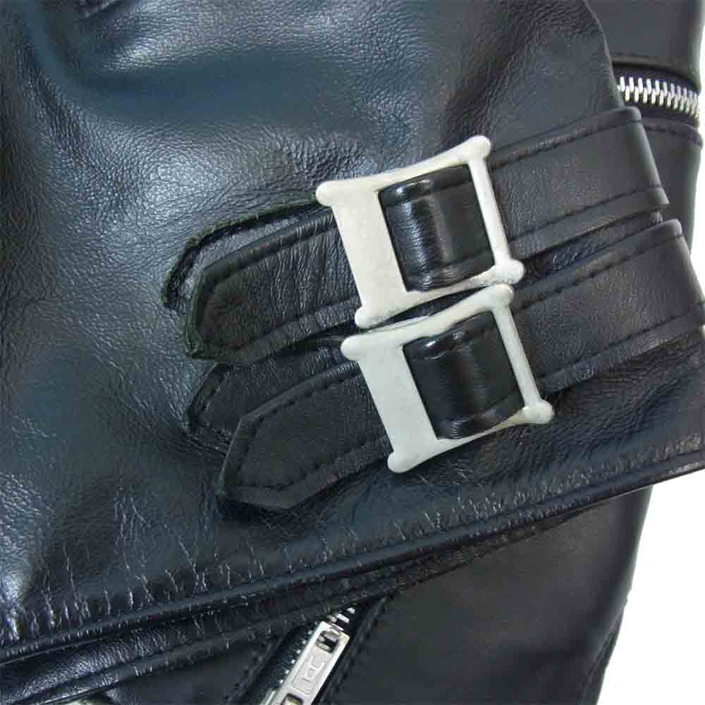 トリプルシックス 英国製 裏地キルティング サイドベルト レザー ダブルライダース ジャケット ブラック系 レッド系 34【中古】