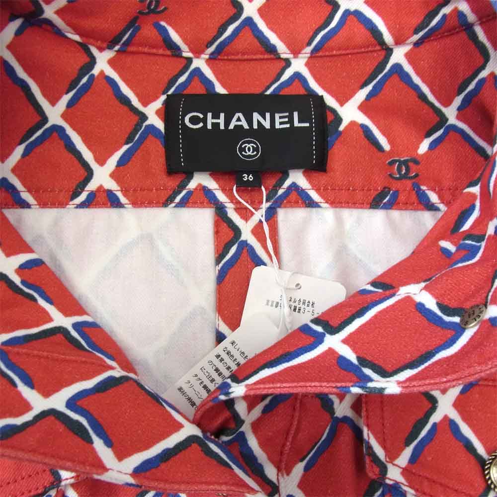 CHANEL シャネル ココビーチ 表参道店限定 コットン 半袖 ジャケット レッド系 36【新古品】【未使用】【中古】