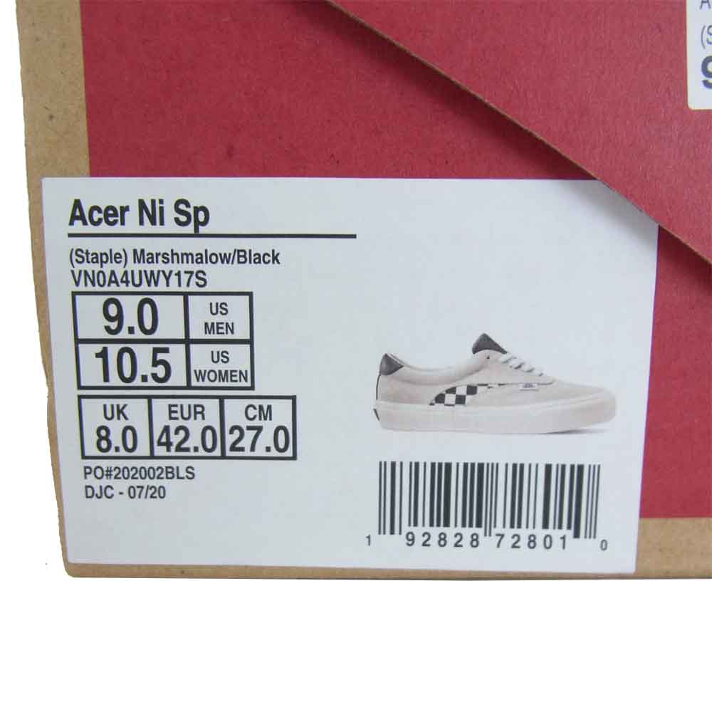 VANS バンズ VN0A4UWY17S billys限定 ACER NI SP スニーカー ホワイト系 27.0㎝【新古品】【未使用】【中古】