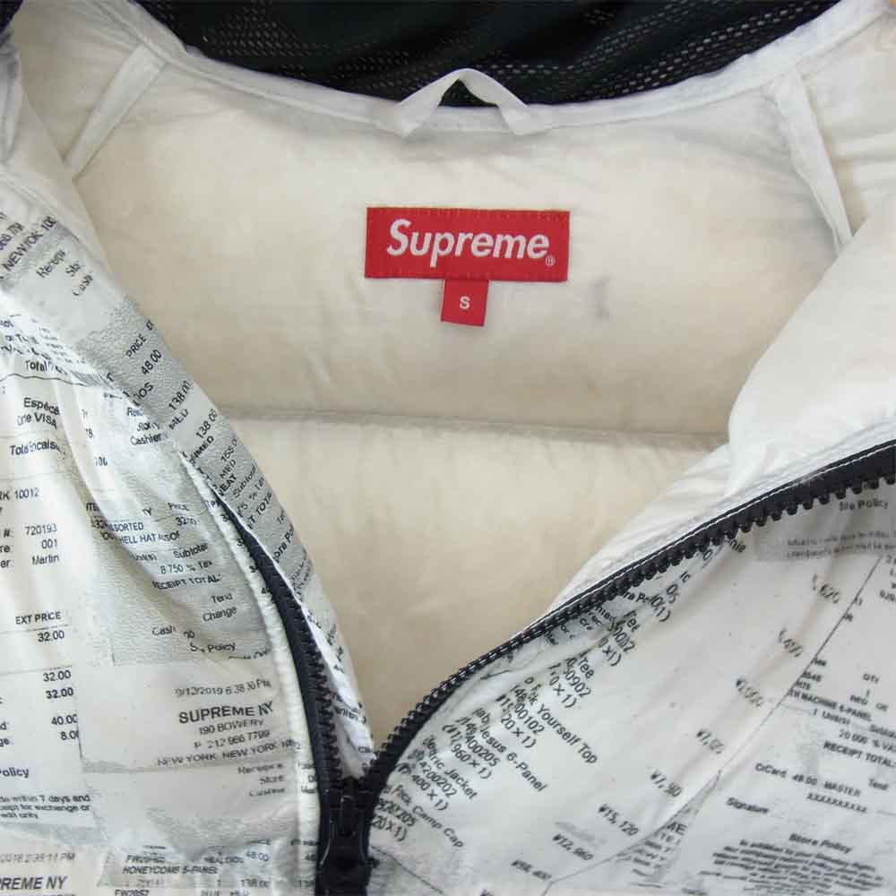 Supreme シュプリーム 20AW Receipts Down Jacket 総柄 レシート ダウン ジャケット ホワイト系 S【美品】【中古】
