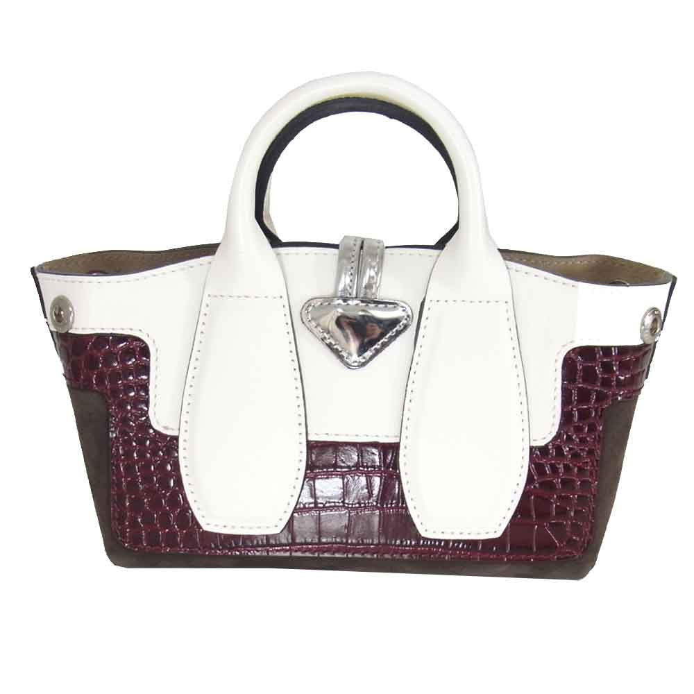 ロンシャン ROSEAU ロゾ クロコ型押し レザー 2WAY ミニ ショルダー ハンド バッグ  エンジ系【極上美品】【中古】