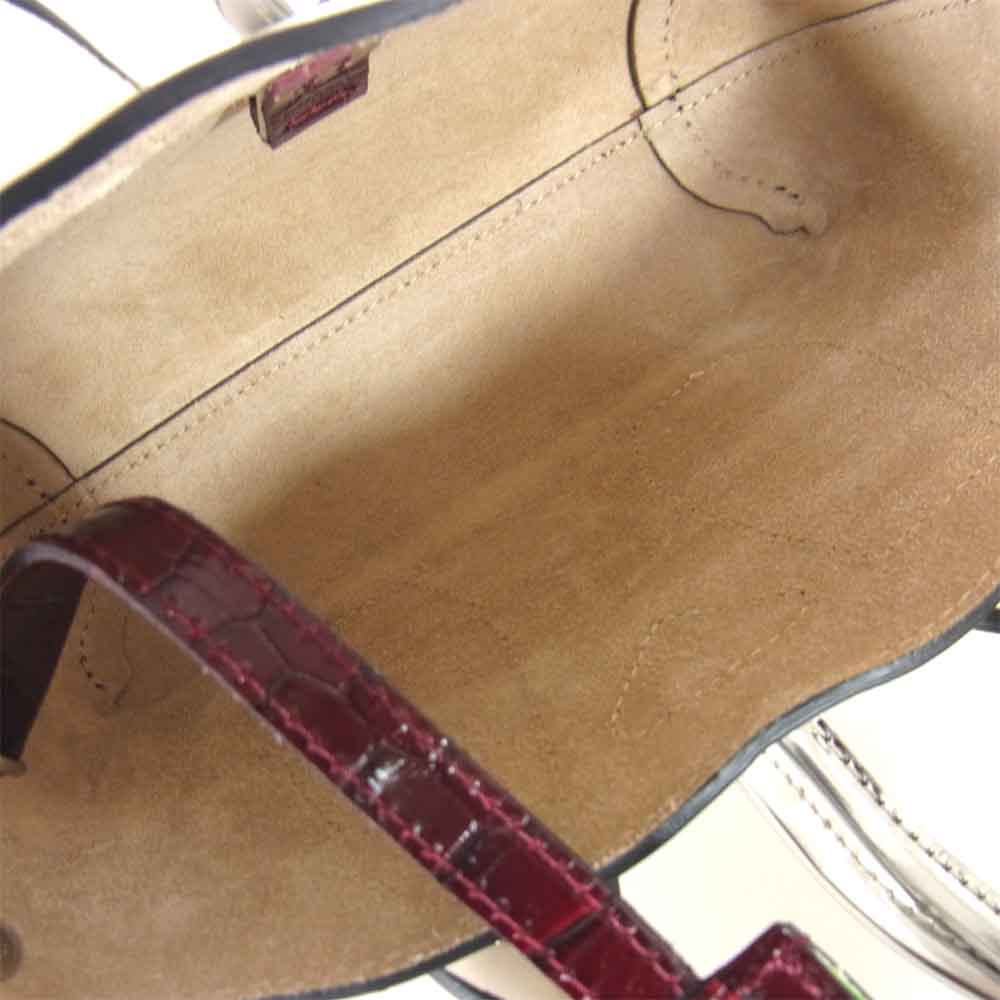 ロンシャン ROSEAU ロゾ クロコ型押し レザー 2WAY ミニ ショルダー ハンド バッグ  エンジ系【極上美品】【中古】