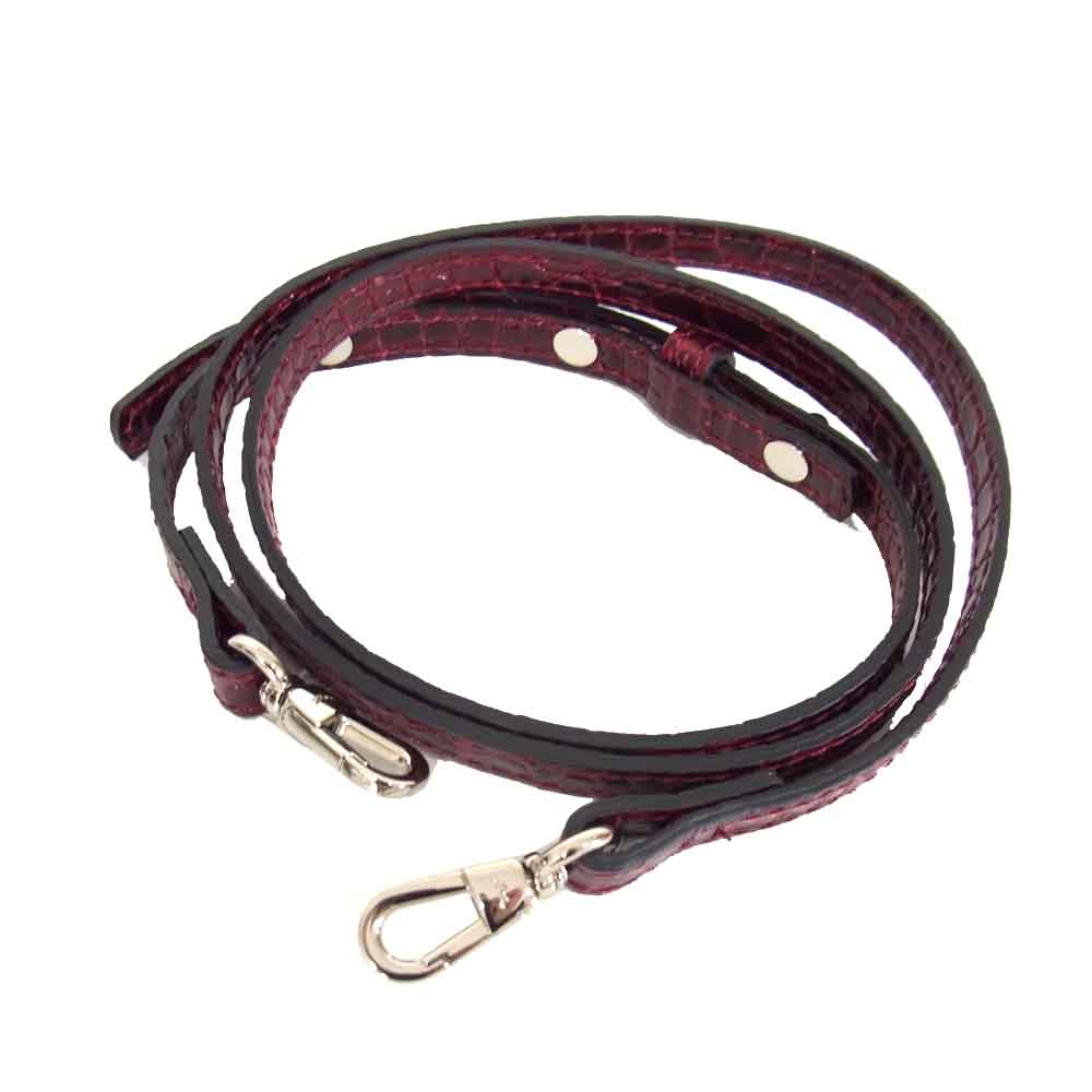 ロンシャン ROSEAU ロゾ クロコ型押し レザー 2WAY ミニ ショルダー ハンド バッグ  エンジ系【極上美品】【中古】