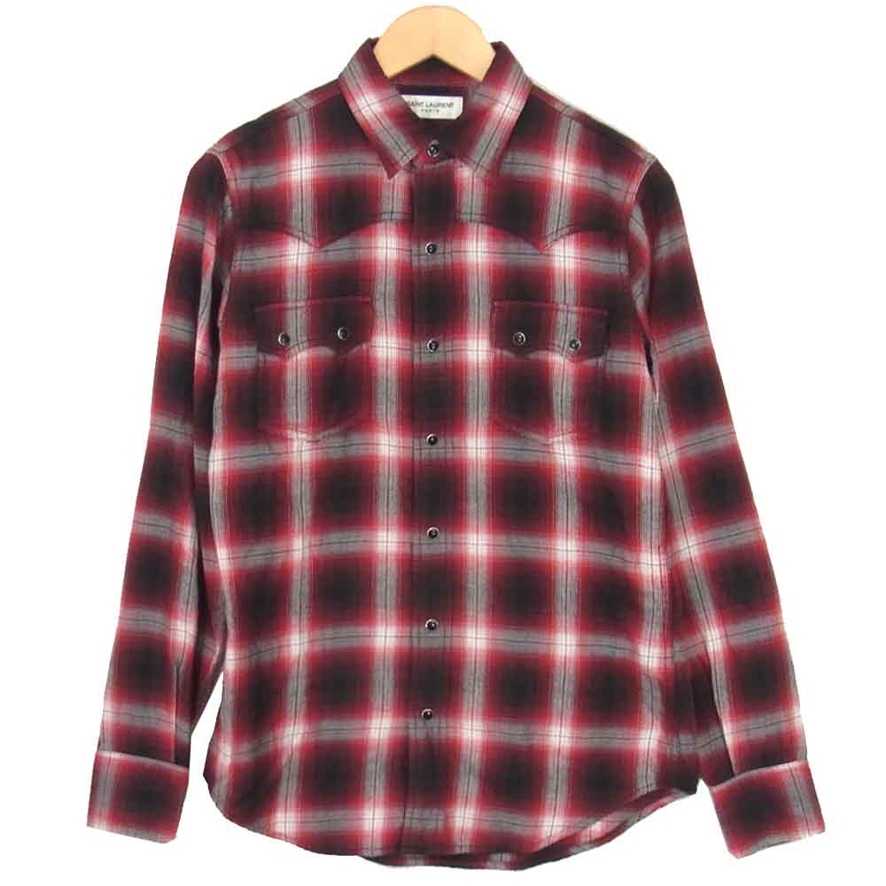 SAINT LAURENT サンローラン 16AW 398063 Y864M 国内正規品 オンブレチェック ウエスタン シャツ レッド系 XS【中古】