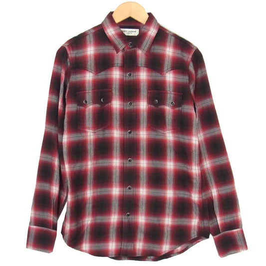 SAINT LAURENT サンローラン 16AW 398063 Y864M 国内正規品 オンブレチェック ウエスタン シャツ レッド系 XS【中古】