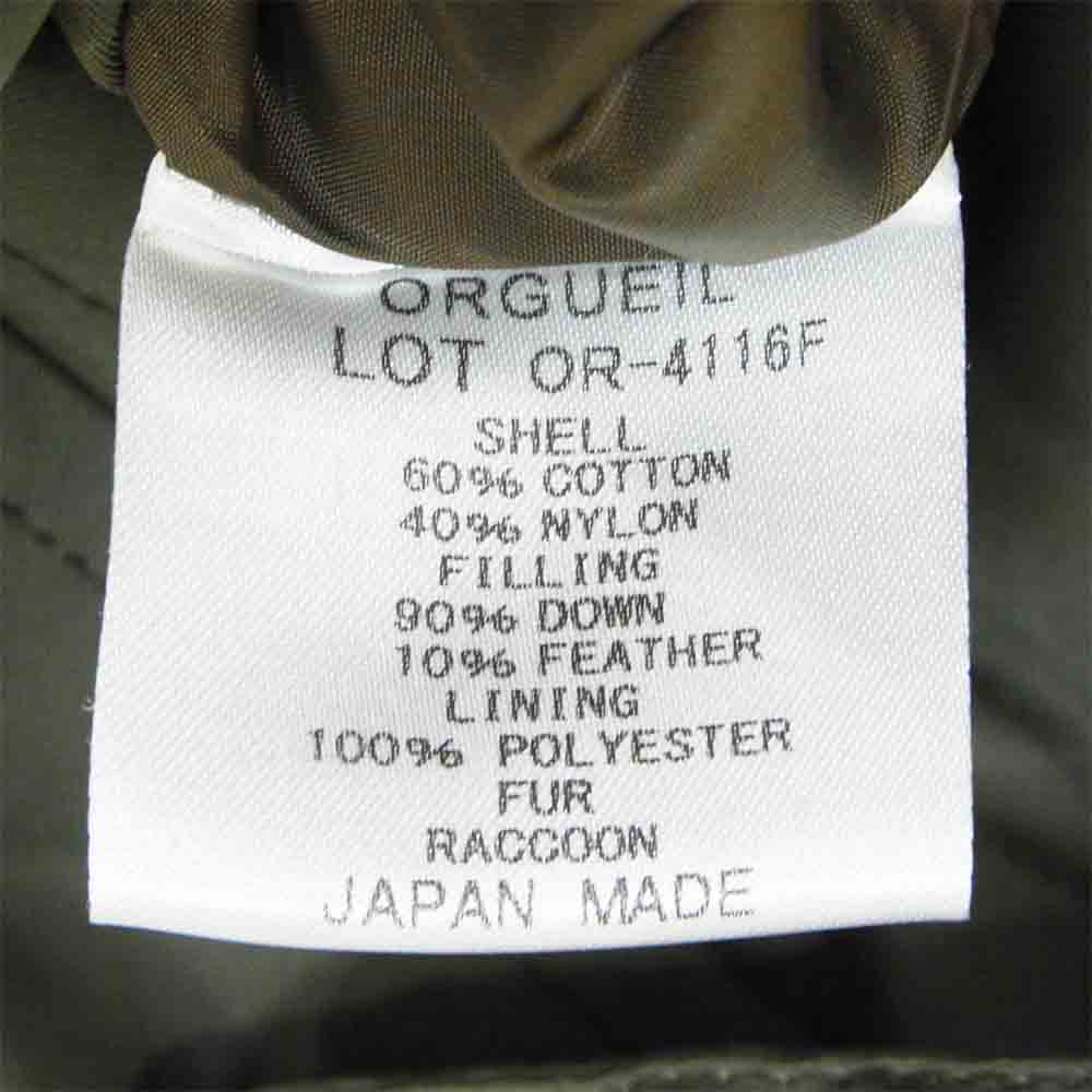 ORGUEIL オルゲイユ OR-4116 Down Parka ラクーンファー ダウンパーカー ジャケット カーキ系 38【中古】