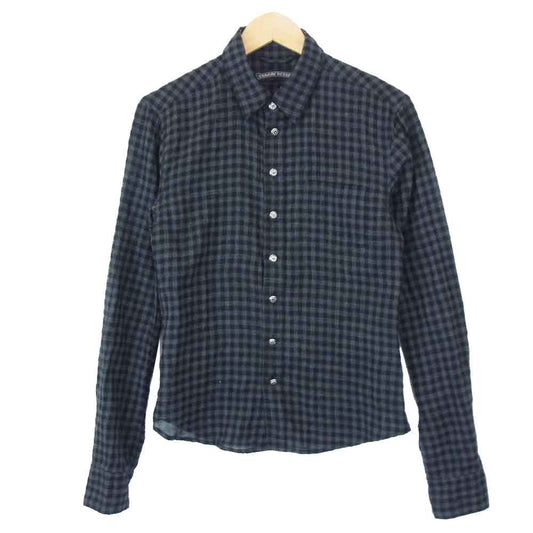 CHROME HEARTS クロムハーツ（原本無） フローラルクロス ボタン ウエスタン ガーゼ チェック 長袖シャツ ブラック系 チャコール系 SM【中古】