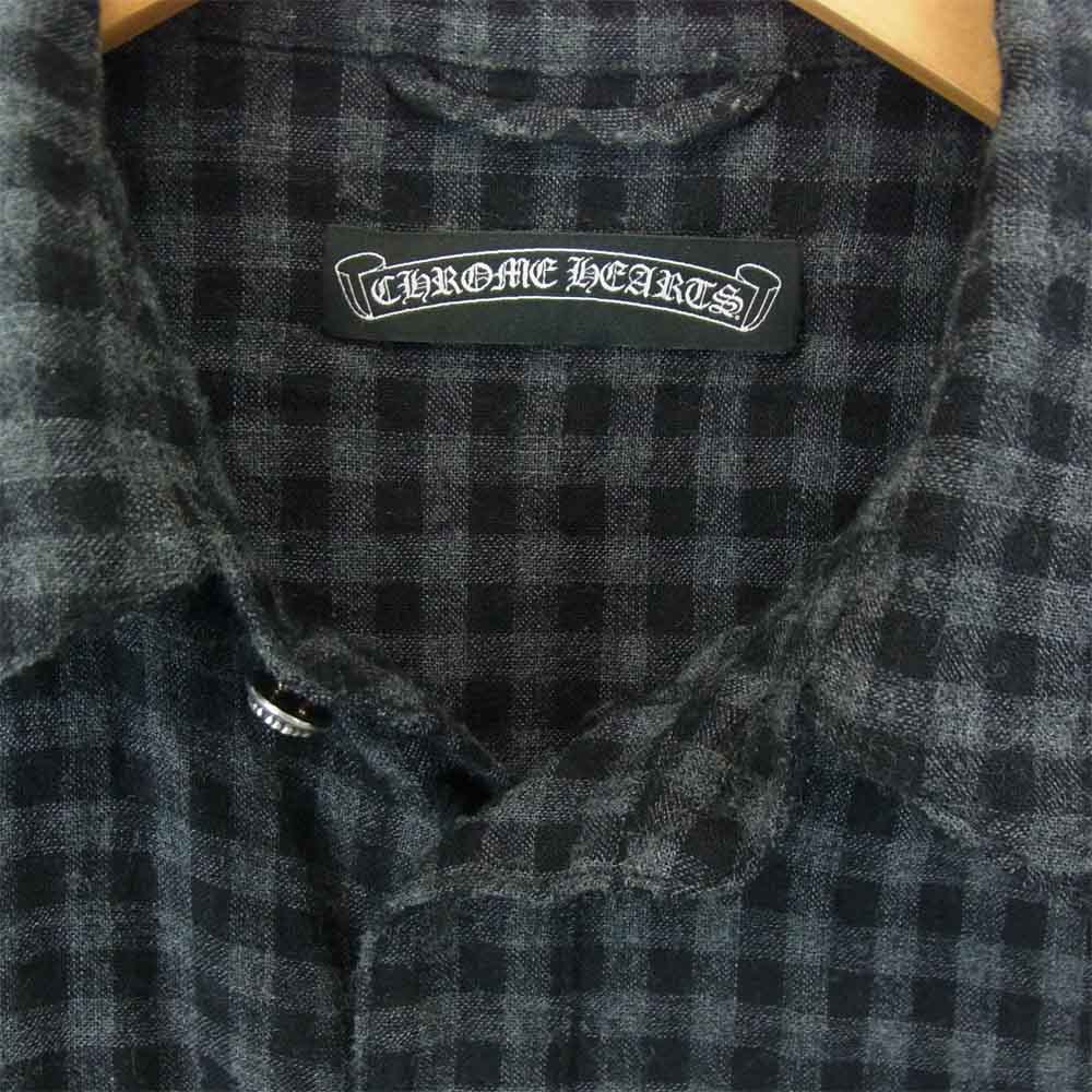 CHROME HEARTS クロムハーツ（原本無） フローラルクロス ボタン ウエスタン ガーゼ チェック 長袖シャツ ブラック系 チャコール系 SM【中古】