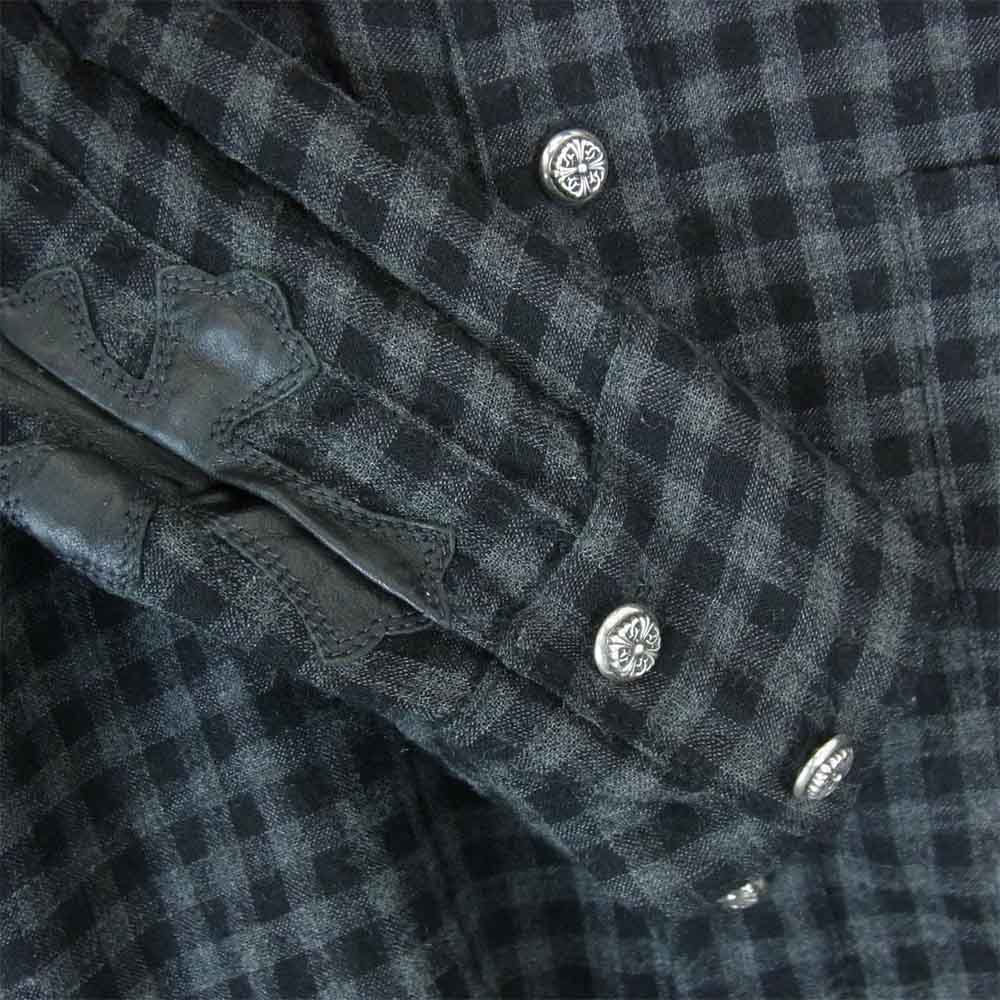 CHROME HEARTS クロムハーツ（原本無） フローラルクロス ボタン ウエスタン ガーゼ チェック 長袖シャツ ブラック系 チャコール系 SM【中古】