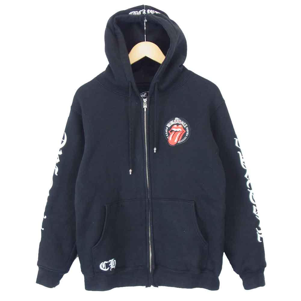CHROME HEARTS クロムハーツ（原本無） × ローリングストーンズ SWTSHRT HD ZIP LT リップアンドタン ダガー ジップアップ バックプリント パーカー ブラック系 M【中古】