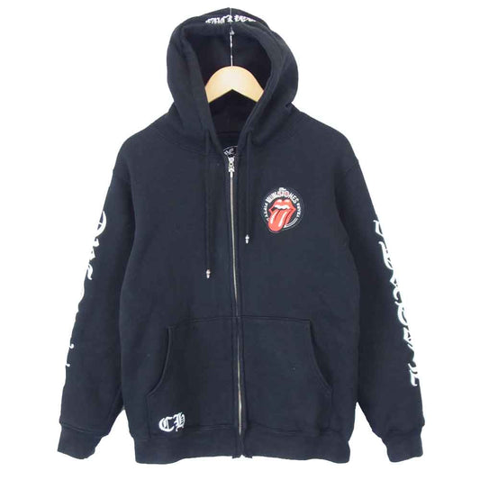 CHROME HEARTS クロムハーツ（原本無） × ローリングストーンズ SWTSHRT HD ZIP LT リップアンドタン ダガー ジップアップ バックプリント パーカー ブラック系 M【中古】