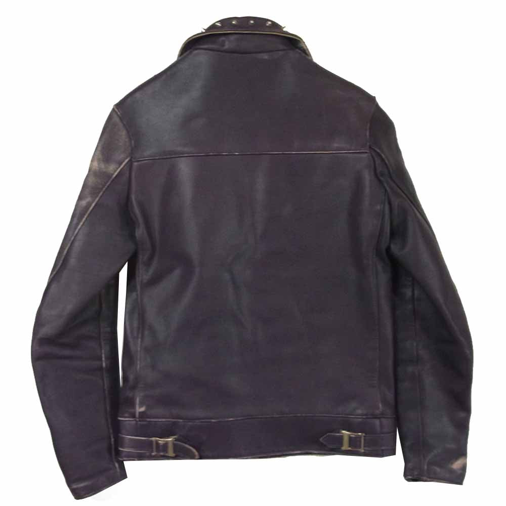 トリプルシックス スタッズ シングル ライダース ジャケット レザー イギリス製 パープル系 34【中古】