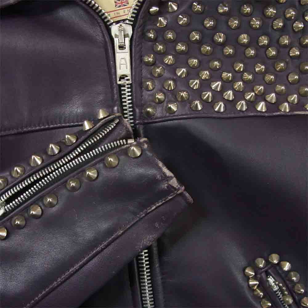 トリプルシックス スタッズ シングル ライダース ジャケット レザー イギリス製 パープル系 34【中古】