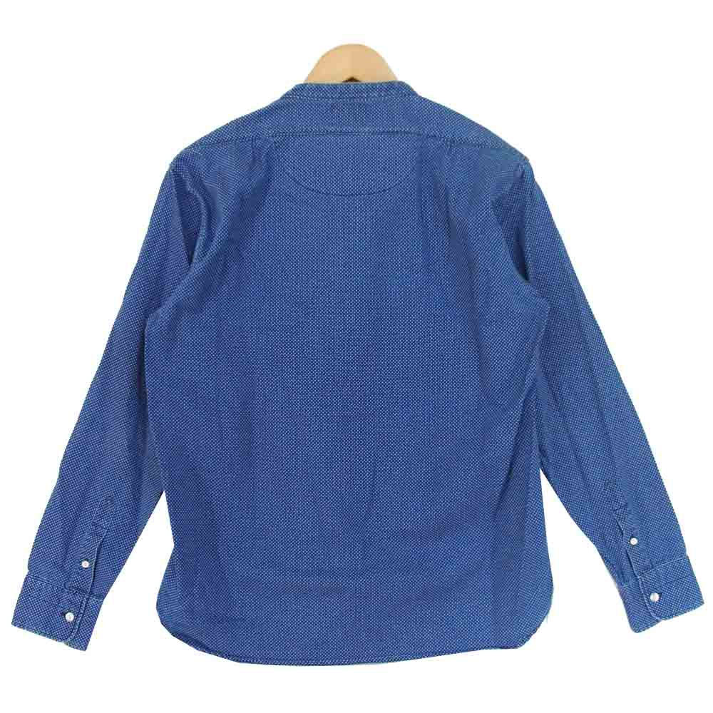 BY GLADHAND バイグラッドハンド BYGH-15-AW-14 ノーカラー ウォバッシュ ストライプシ 切替 シャツ インディゴブルー系 L【中古】