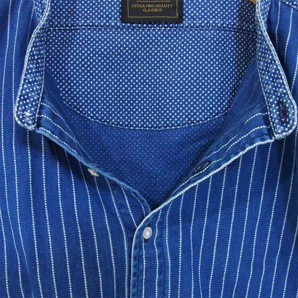 BY GLADHAND バイグラッドハンド BYGH-15-AW-14 ノーカラー ウォバッシュ ストライプシ 切替 シャツ インディゴブルー系 L【中古】