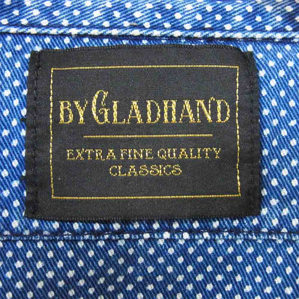 BY GLADHAND バイグラッドハンド BYGH-15-AW-14 ノーカラー ウォバッシュ ストライプシ 切替 シャツ インディゴブルー系 L【中古】