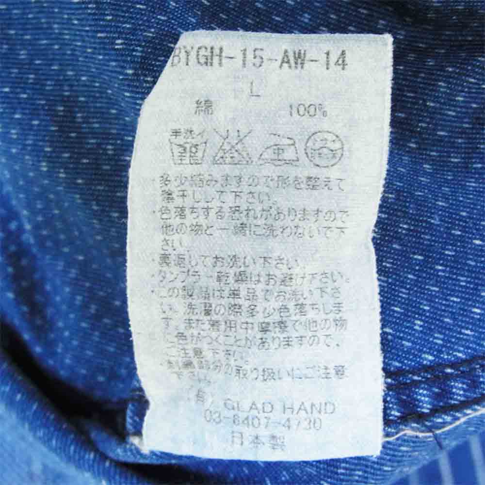 BY GLADHAND バイグラッドハンド BYGH-15-AW-14 ノーカラー ウォバッシュ ストライプシ 切替 シャツ インディゴブルー系 L【中古】