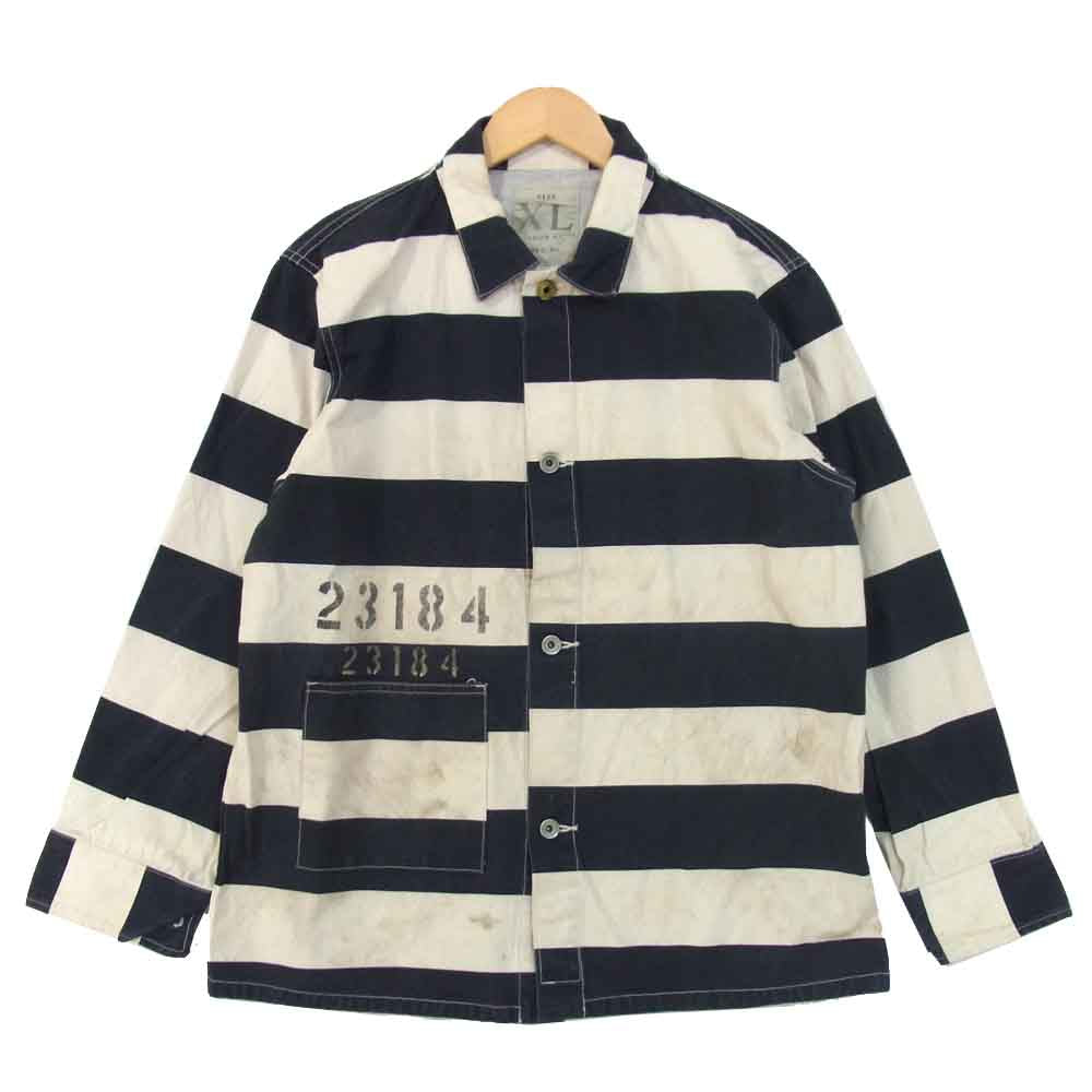 WEIRDO ウィアード WRD-15-SS-01 JAIL COVERALL ジェイル カバーオール ボーダー ジャケット 白×黒系 XL【中古】