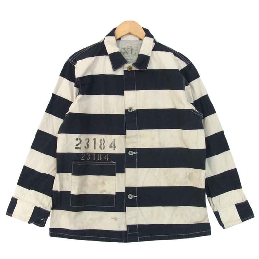 WEIRDO ウィアード WRD-15-SS-01 JAIL COVERALL ジェイル カバーオール ボーダー ジャケット 白×黒系 XL【中古】